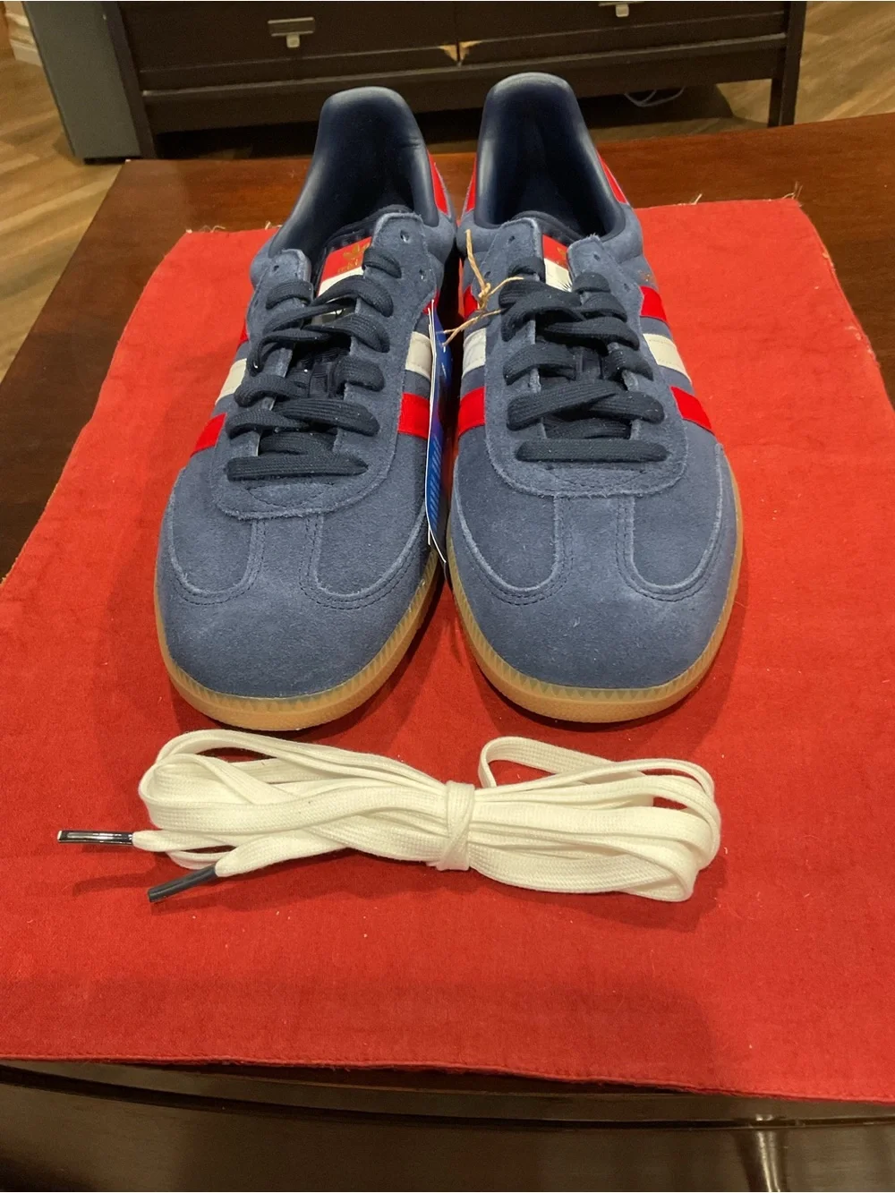 adidas Samba OG Navy Suede Sneakers with Red & White Stripes